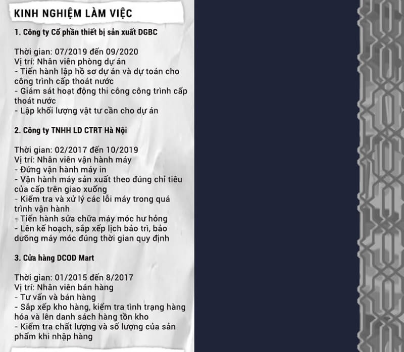 Kinh Nghiệm Làm Việc