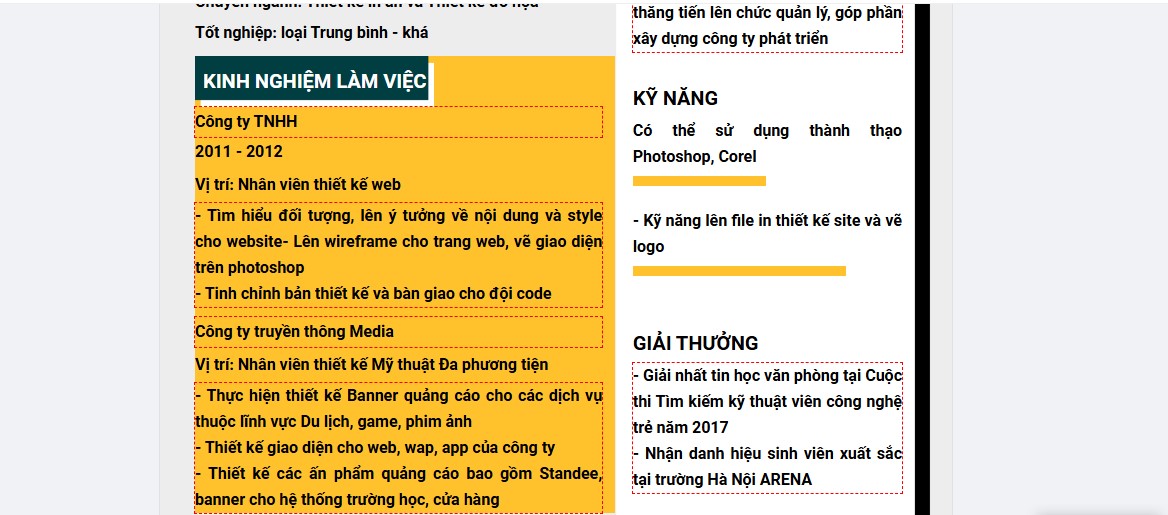 Kinh nghiệm làm việc trong CV Designer