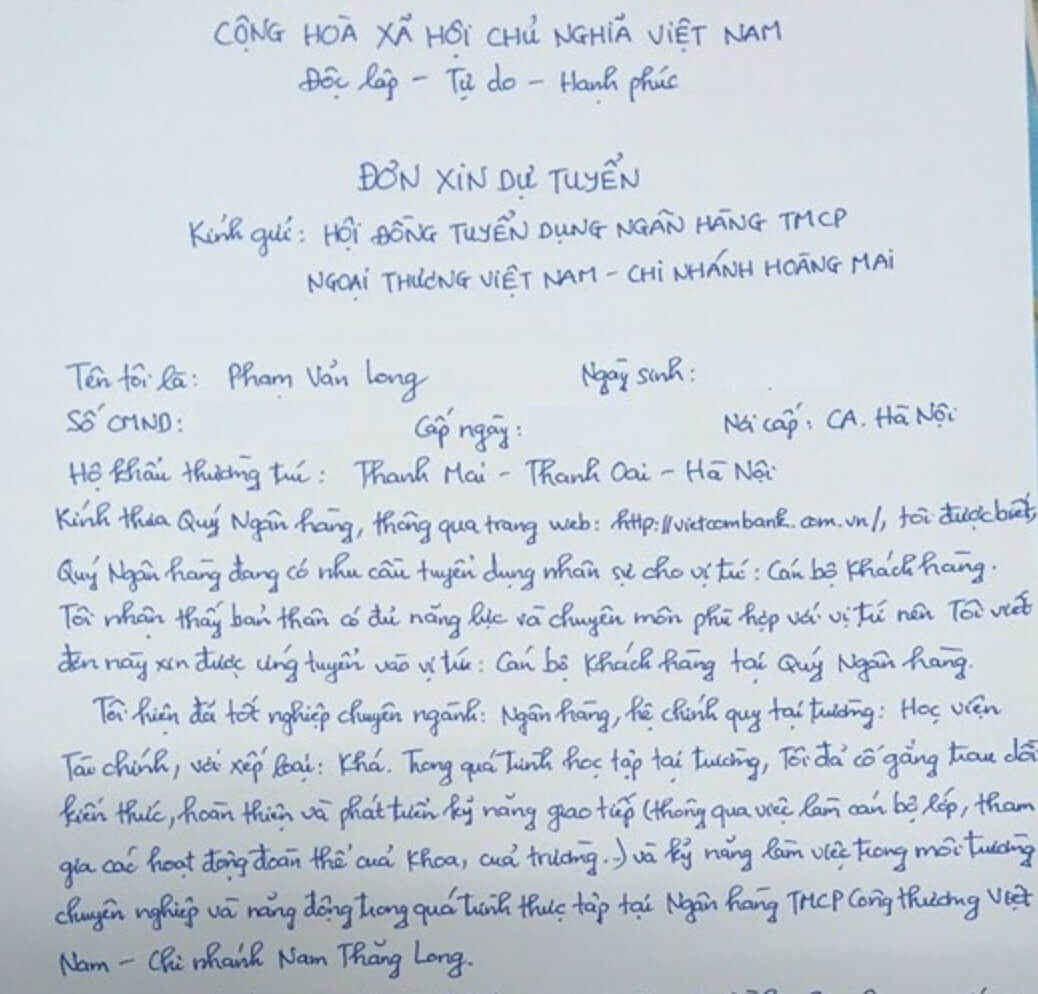 Xây dựng nội dung cho đơn xin việc viết tay