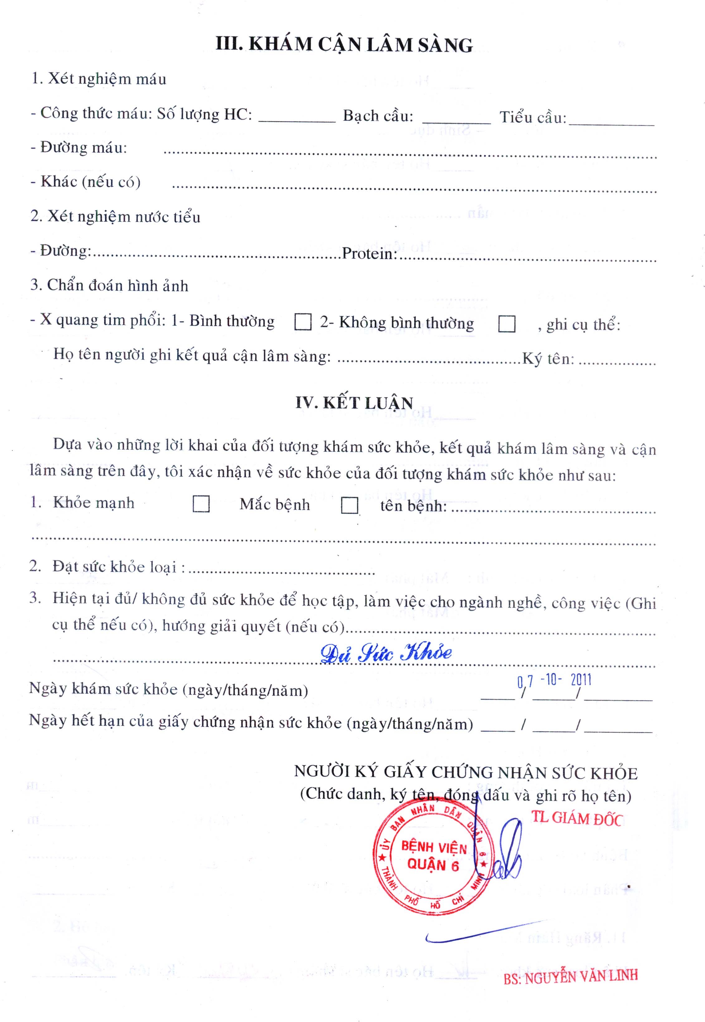 Giấy khám sức khỏe