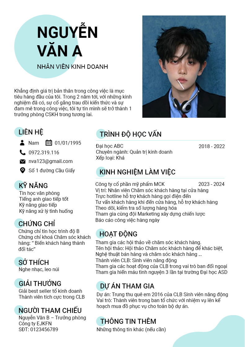 Bố cục cần nắm trong CV nhân viên kinh doanh