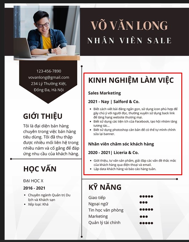 Thể hiện kinh nghiệm trong CV