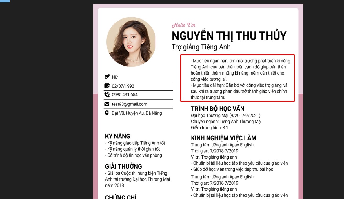 Mục tiêu nghề nghiệp mạnh mẽ